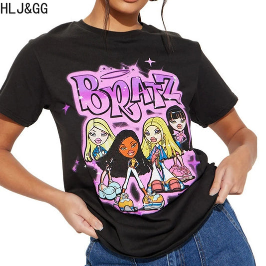 HLJ&GG Fashion Pattern Print Loose Tshirts Two Piece Sets Women O Neck Short Sleeve Top + Fur Mini Skirts Outfits Y2K Streetwear