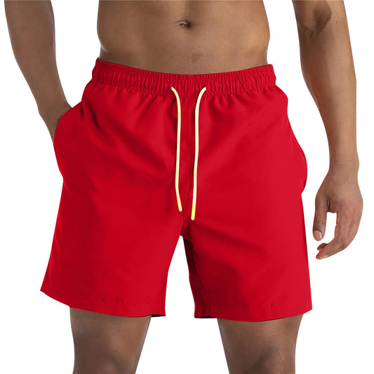 Men's Swim Trunks Quick Dry Beach Solid Color Shorts 2025 New Drawstring Elastic Waist Sweatpants Comfortable slim Sports shorts