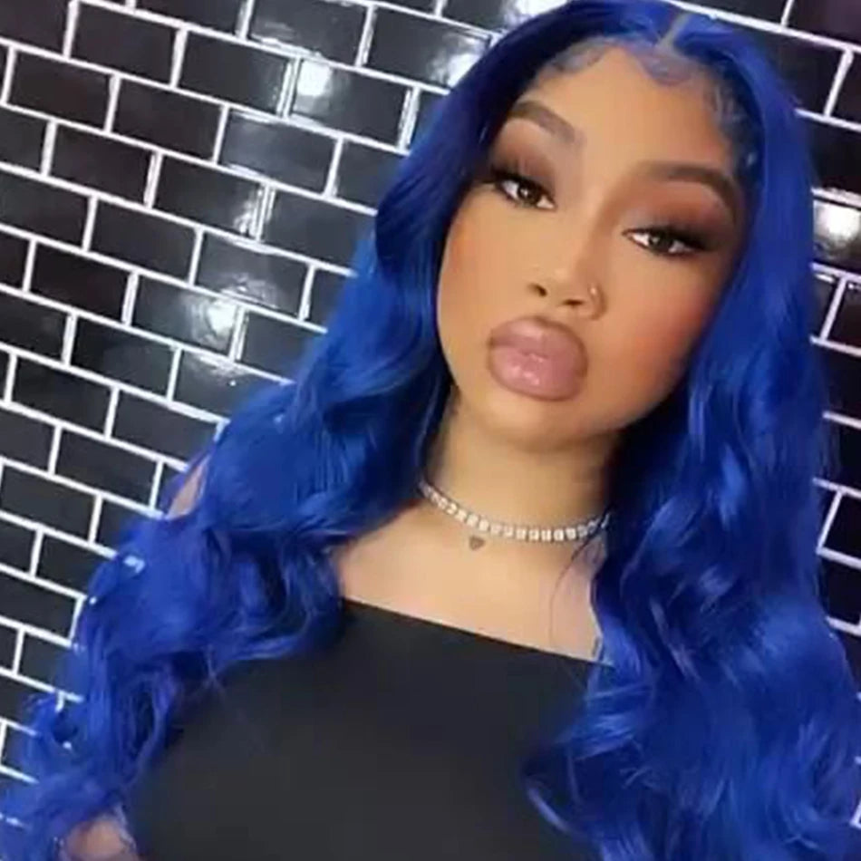 Navy Blue HD 13X6 Body Wave Lace Front Wig Colored Human Hair Wigs Glueless 30 Inch Royal Blue Lace Frontal Wig 100% Human Hair