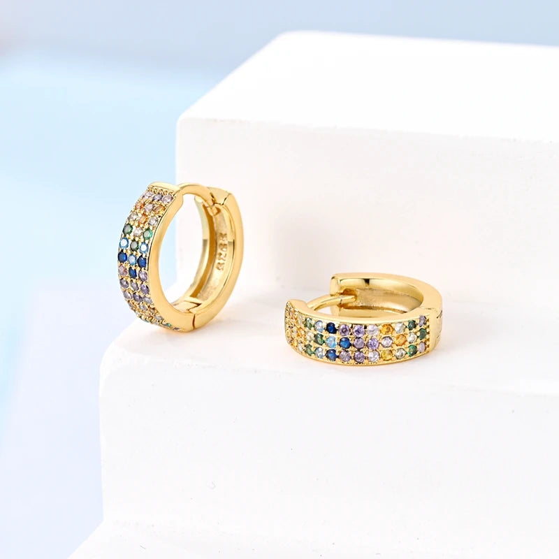 Fashion Gold ladies Hoop Earring 925 Sterling Silver Sparkling Zircon Round Ear Stud Earrings Fine Jewelry Lover Anniversary Gift