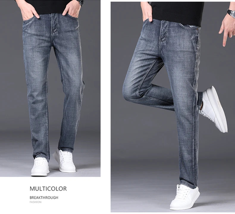 2024 Spring/Summer Men's Comfortable and Versatile Breathable Slim fit denim pants in three colors: straight leg thin pants
