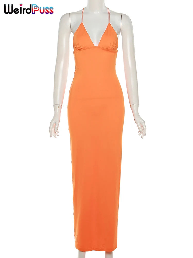 Weird Puss Chic Butterfly Women Maxi Dress Print Backless Spaghetti Straps V Neck Halter Bodycon Hot Girls Club Party Vestidos