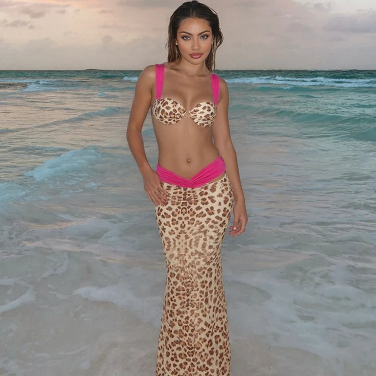 STYLISH LADY Contrast Color Printed 3 Piece Set Women Bikinis and Cover Up Skirt Suits 2025 Summer Holiday Beach Swim Outfits