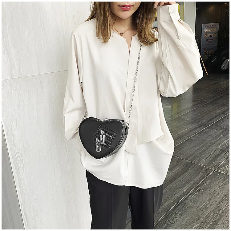 Gothic Heart Blade Zipper Chain Crossbody Bags for Women Girl Casual Shoulder Purses Handbags Techwear Summer Wallet Goth