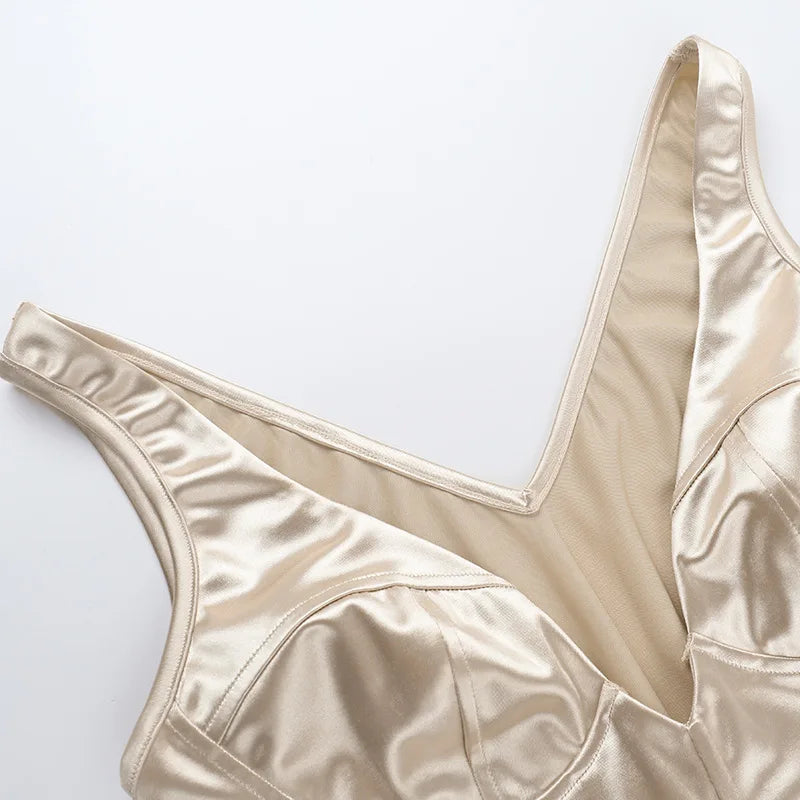 Nsauye Women Mini Skinny Y2K Sexy Club Underwear Corset Crop Tops Summer Fashion Elegant Satin V Neck Chic Vest Tank Tops 2025