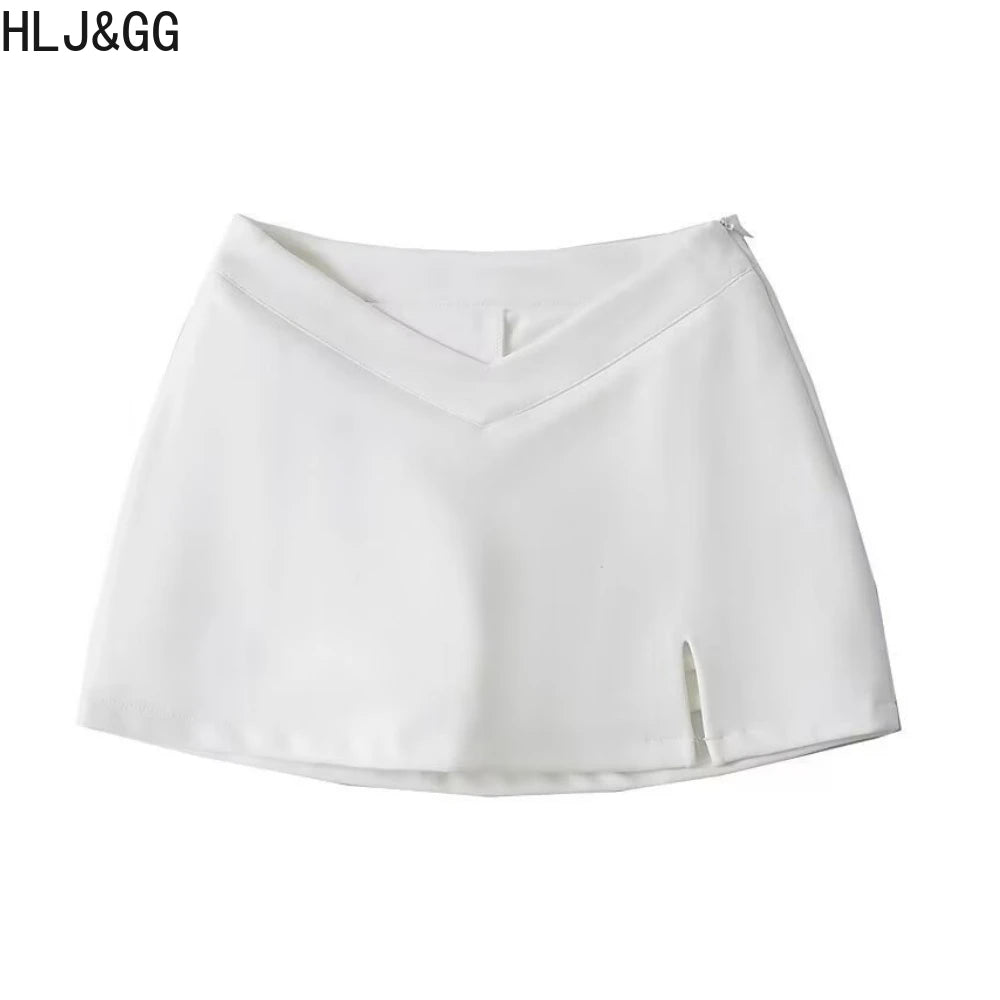 HLJ&GG Summer New Lace Letter Print Two Piece Sets Women V Neck Long Sleeve Top And Mini Skirts Outfits Fashion Streetwear 2025