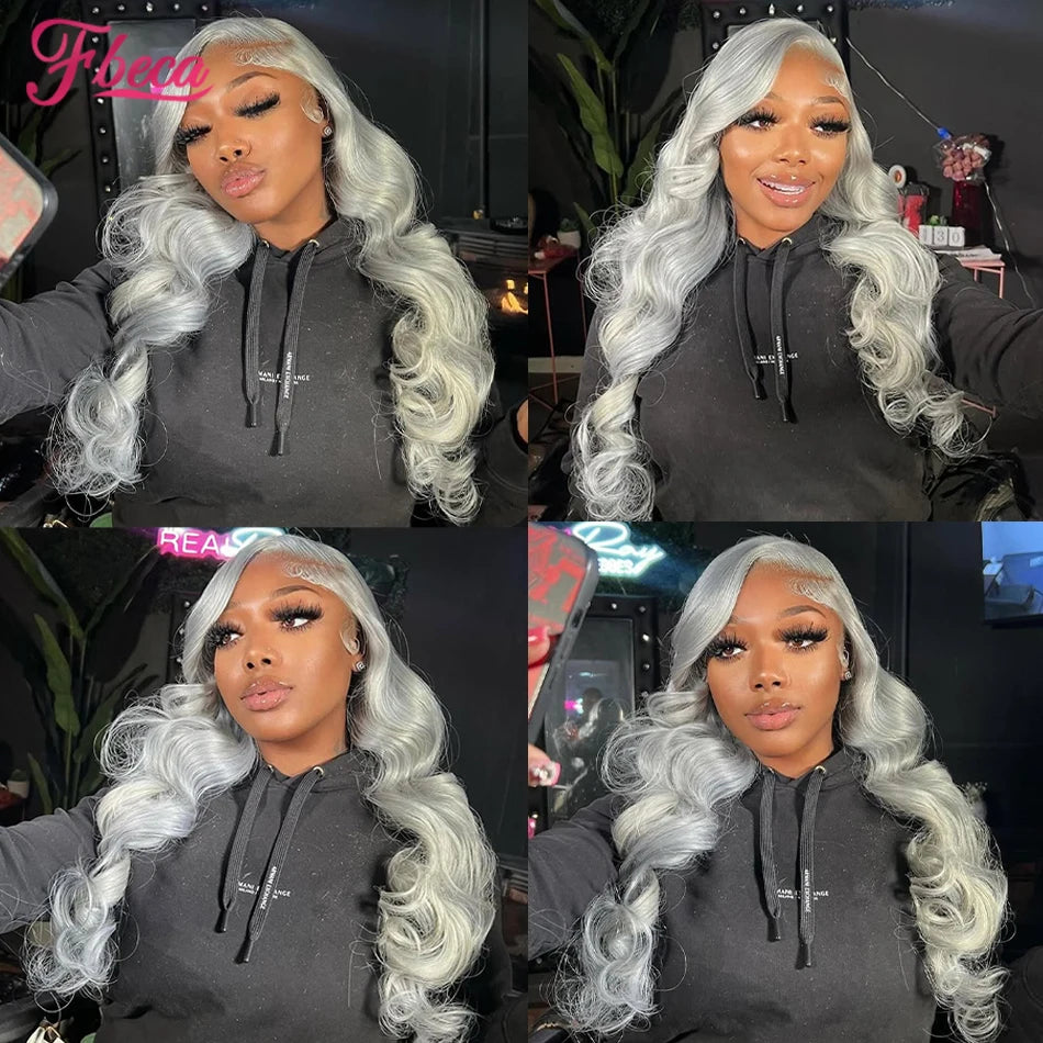 Silver Grey 13x4 HD Transparent Lace Front Human Hair Wigs 13x6 Body Wave Lace Frontal Wig Pre Plucked HD Lace Closure Wigs