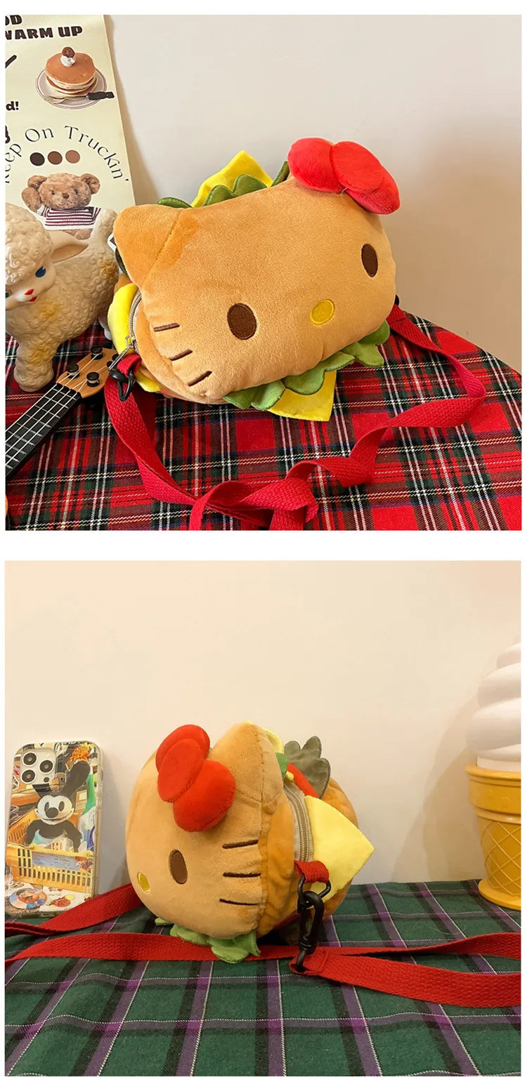 Hello Kitty Kawaii Hamburger Plush Mini Crossbody Bag Adorable Shoulder Purse for Teen Girls Kawaii Fashion Shoulder Bagfor Girl