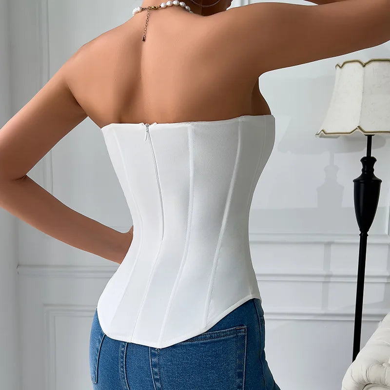 CHUANGERM Sexy Corset Top Solid Color Sleeveless S-neck Backless Bandage Women Push Up Hourglass Body Shaper Bustier Lingerie