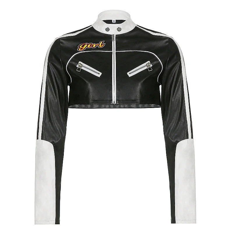 HLJ&GG Black Leather Jacket Fashion Streetwear Women Zip Long Sleeve Crop Top+Tshirts+Sequin Shorts 3 Piece Sets Female Clothing