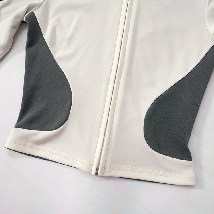 STYLISH LADY Contrast Color Sporty 2 Piece Set Women Long Sleeve Zipper Crop Top and Drawstring Short Suits 2025 Workout Outfits