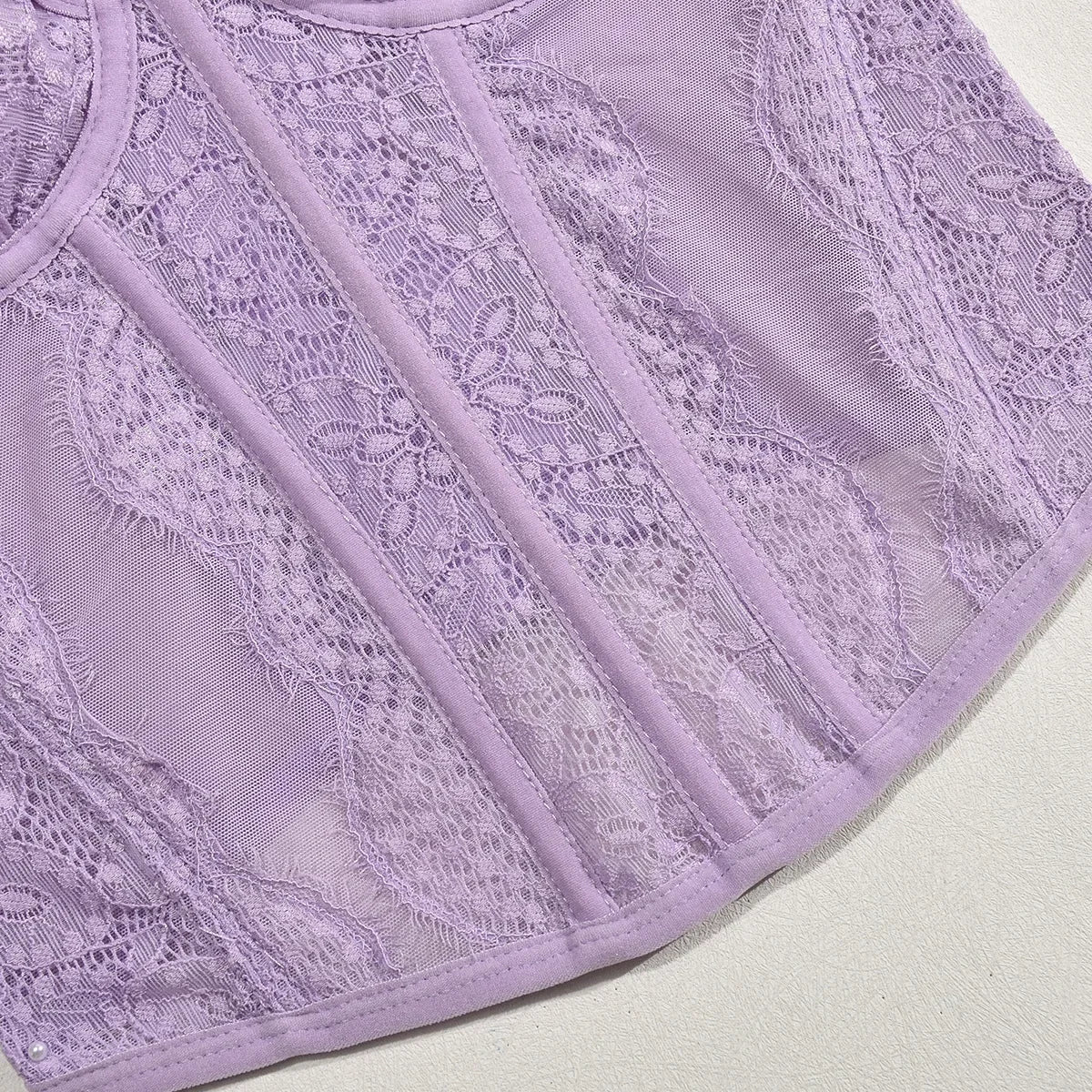 Sexy Lace Mesh Spaghetti Strap Open Back Boned Corset Women Summer Slim Lingerie Bodyshaper Bustier Camisole Halter Vest