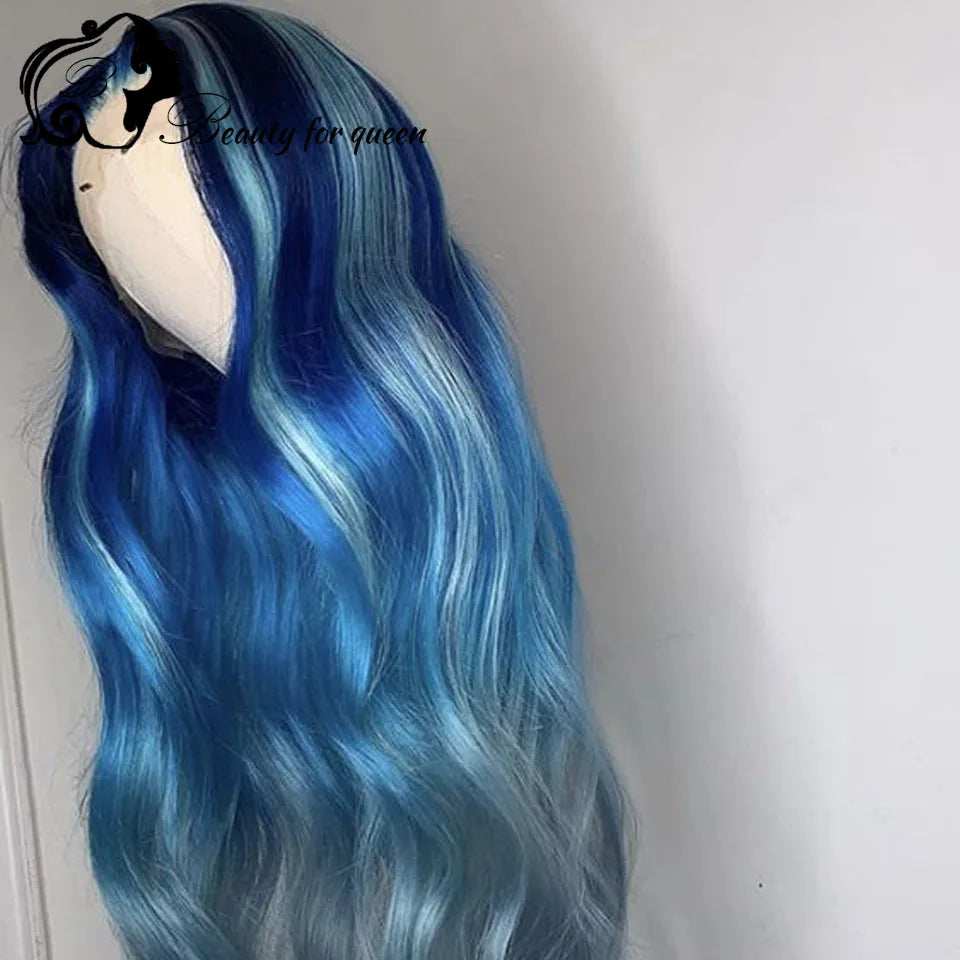 Blue Lace Front Human Hair Wigs For Women Straight HD Transparent Lace Frontal Wig Remy Brazilian Hair Front Lace Wig PrePlucked