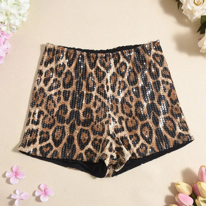 HLJ&GG Y2K Summer New Letter Tank Top Two Piece Sets Women Round Neck Sleeveless Vest + Sequin Leopard Shorts Outfits Streetwear
