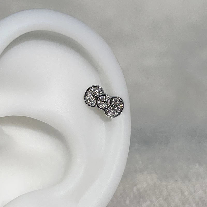 1PCS 1.2mm Bowknot Ring Stainless Steel Ear Bone Nail Shiny Screws Earrings Y2K Hottie Cochlea Piercing Body Jewelry