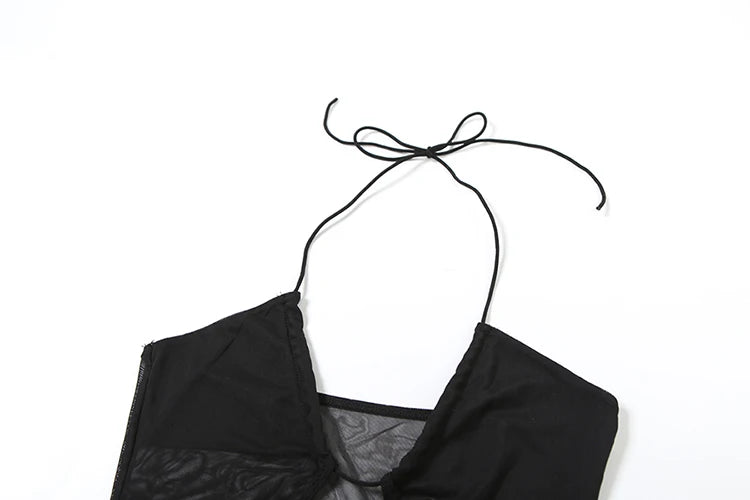 Weird Puss Backless Ruched Jumpsuit Women See Through Sexy Halter Ribbon Hollow Hipster Skinny Summer Clubwear Midnight Overalls