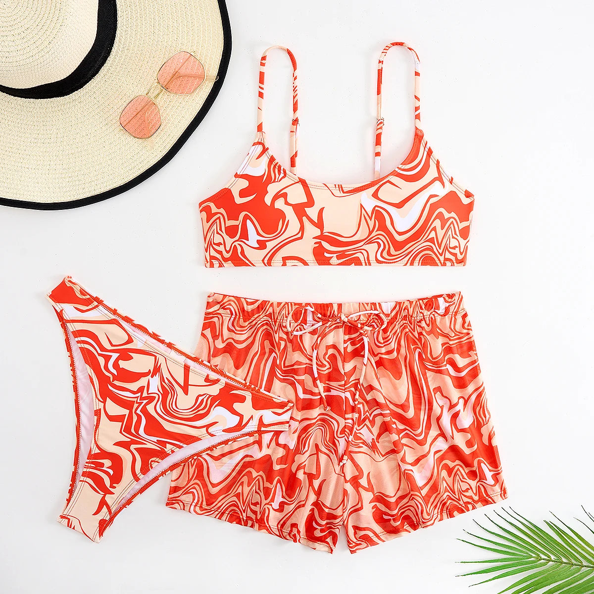 Sexy Bikini 2025 3 Pieces Swimwear High Waist Swimsuit Orange Bathers Swimming Bathing Swim Suit Summer Beachwear