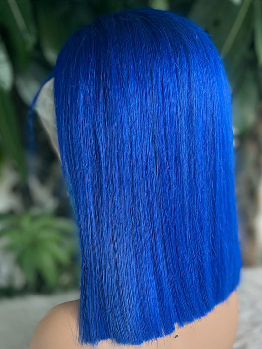 13x4 Nave Blue Bob Wig Colored Lace Front Human Hair Wigs Short Bob Wig Dark Blue Bone Straight Lace Frontal Wig 100% Human Hair