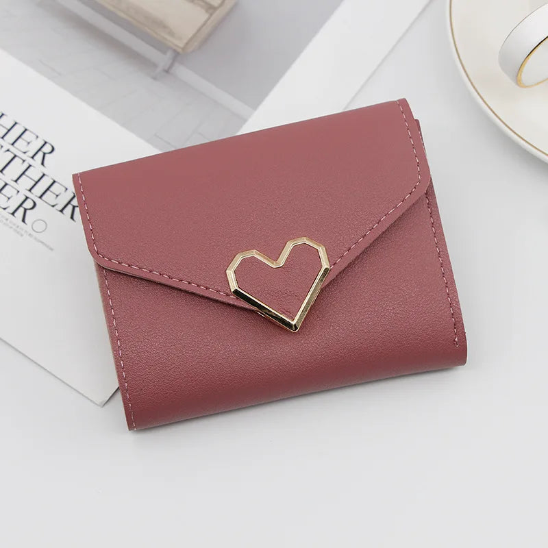 Korean version women wallet short heart-shaped three fold women's wallet multi card slot card bag zero wallet purses for women