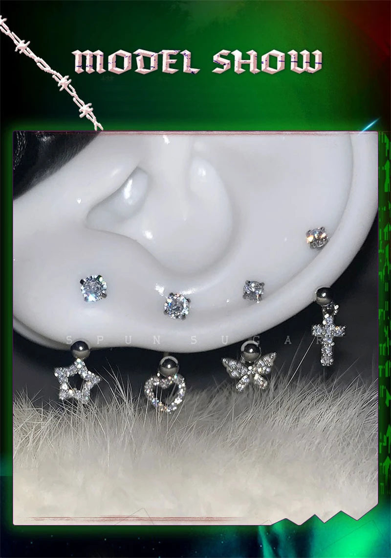 U-shaped Rhinestone 316L Stainless Steel Ring Ear Bone Nail for Women Love Hreat Butterfly Earrings Y2K Hottie Jewelry