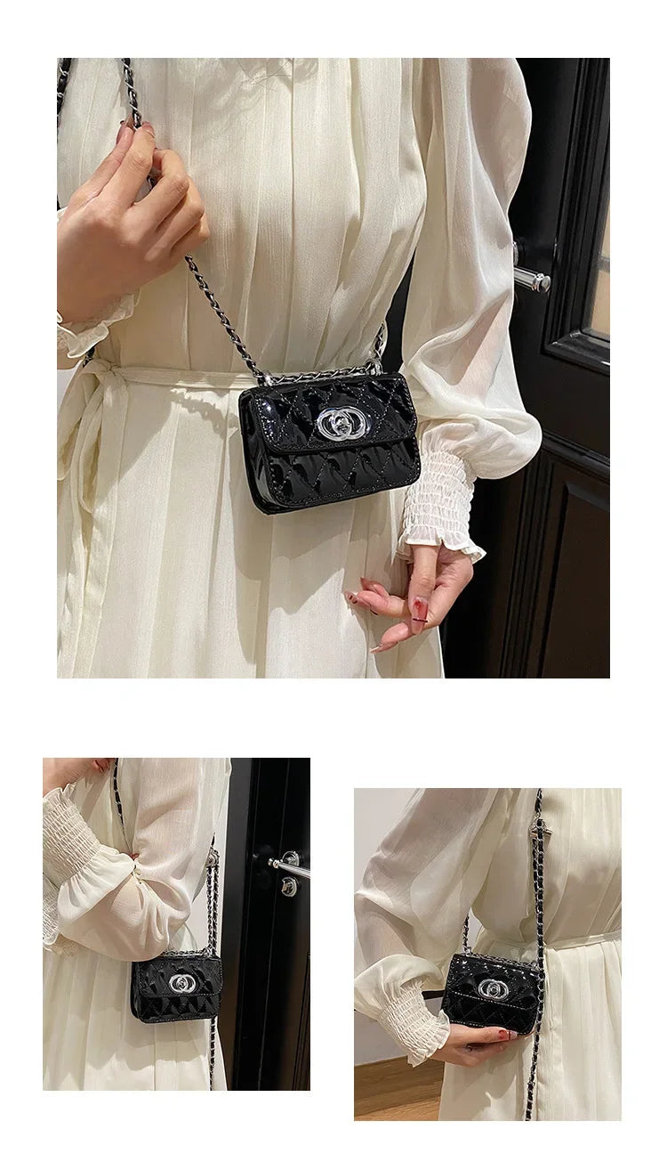 2025 New Arrival Eye - Catching Laser - Patent Mini Crossbody with Gleaming Glossy Chain Strap, Convenient Lipstick Holder