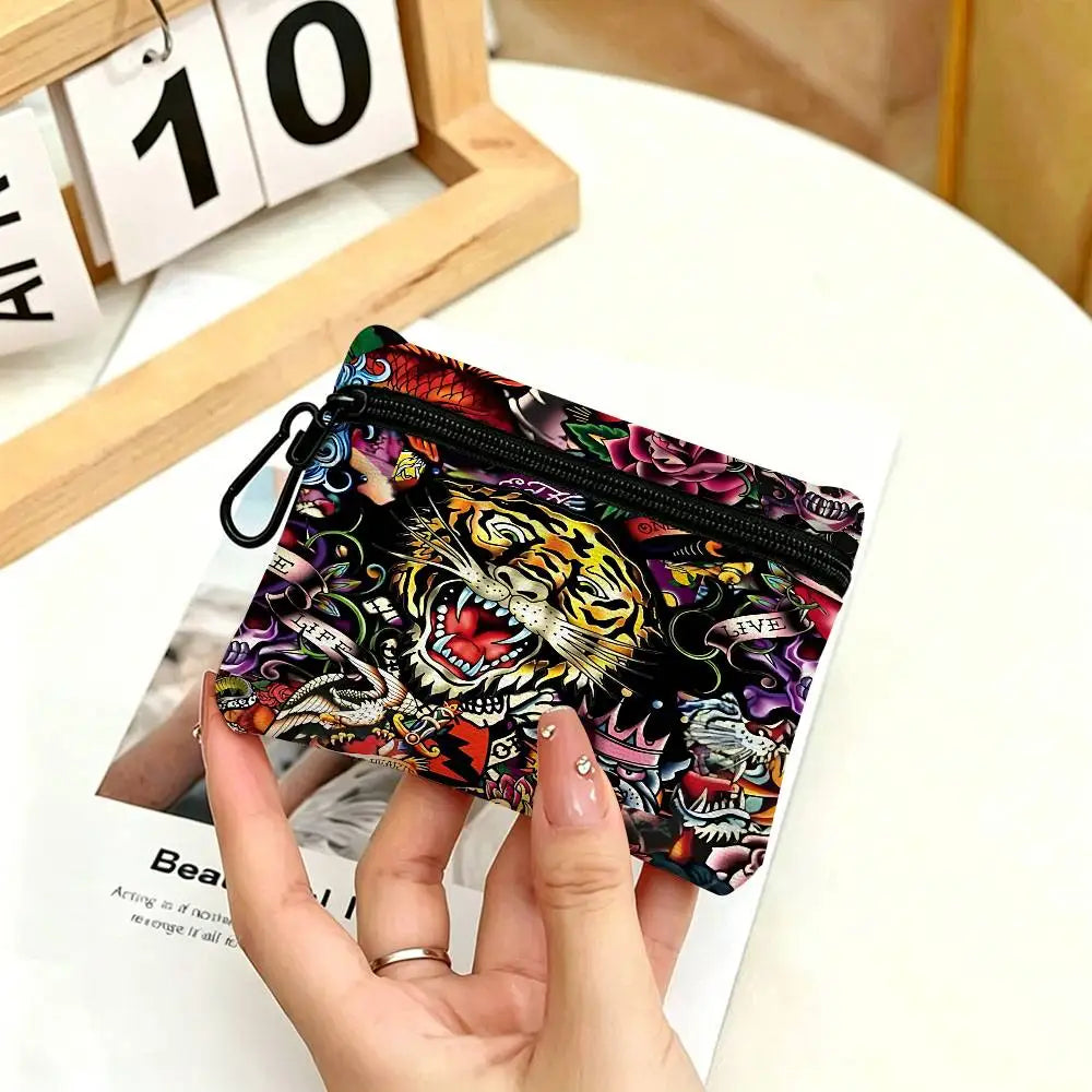 Fashion Brand E-Ed H-Hardy White Oxford Cloth Zipper Coin Purse Lightweight Hanging Key Pouch Card Holder For Daily Use