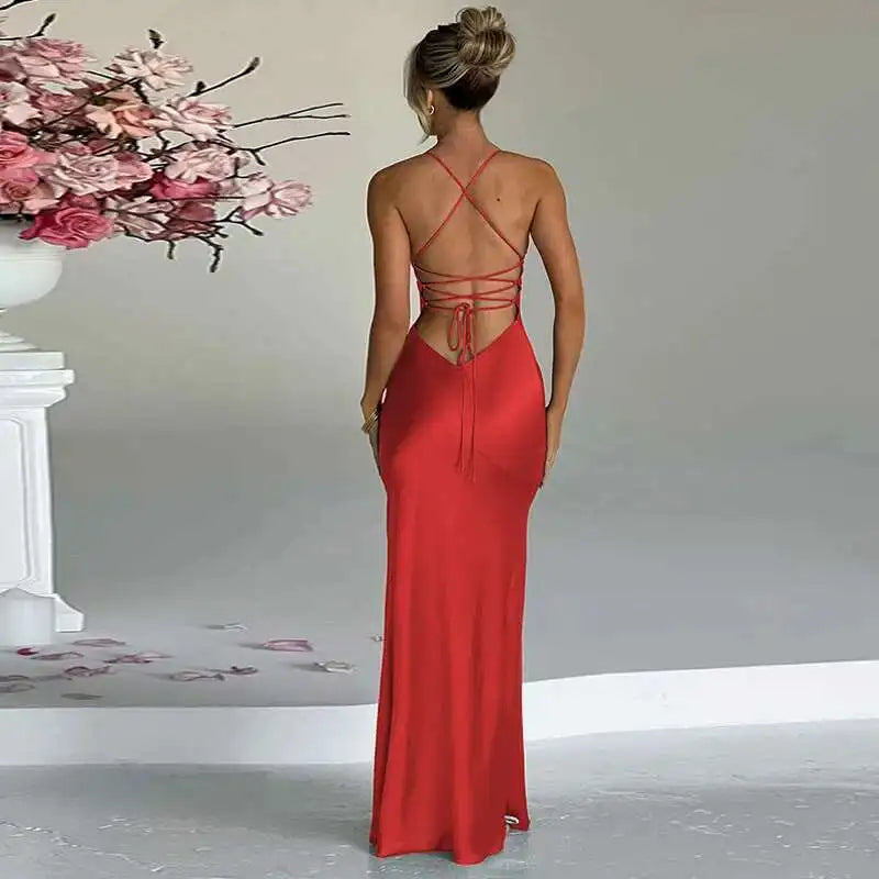 Townlike Elegant Maxi Long Slim Bodycon Dress Women Spaghetti Strap 2024 Sping Summer Dress Split Nightclub Sexy Party Dresses