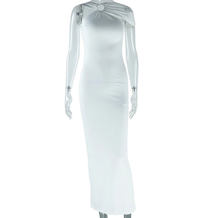 STYLISH LADY White Backless Maxi Dress 2025 Summer Women Halter Bodycon Solid Sexy Club Party High Spit Asymmetrical Long Dress