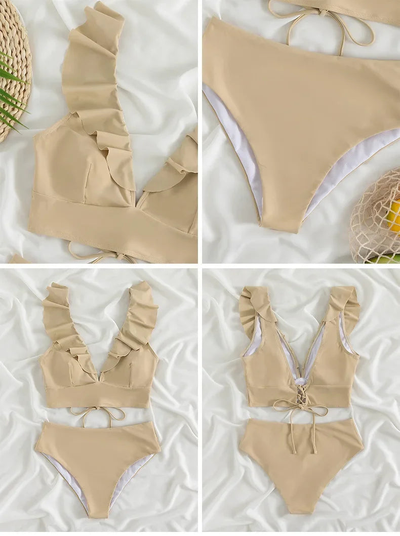 Ladies Two-Piece Bikini Set Sexy Swimsuit Tankini Fashion Ruffled Bikini Swimwear Women Swimming Suit Summer Beachwear Clothing