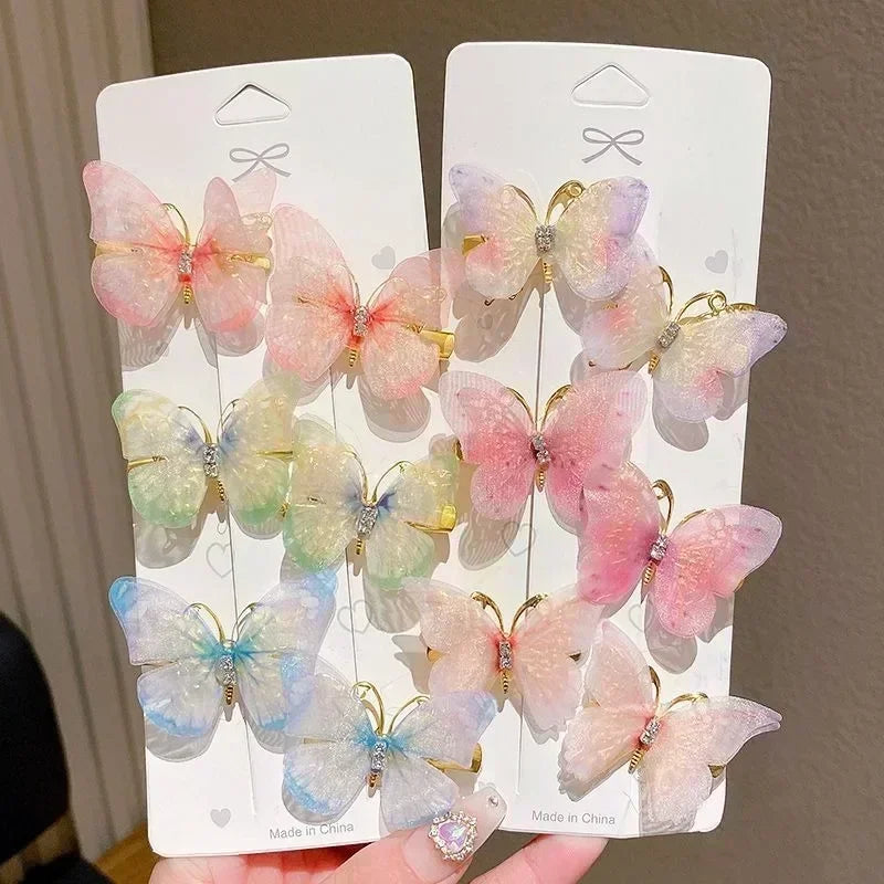 2/6Pcs Colorful Butterfly Hairpins Girl Hair Clips Barrettes Women Sweet Hair Ornament Rainbow Headwear Fashion Hair Accessories