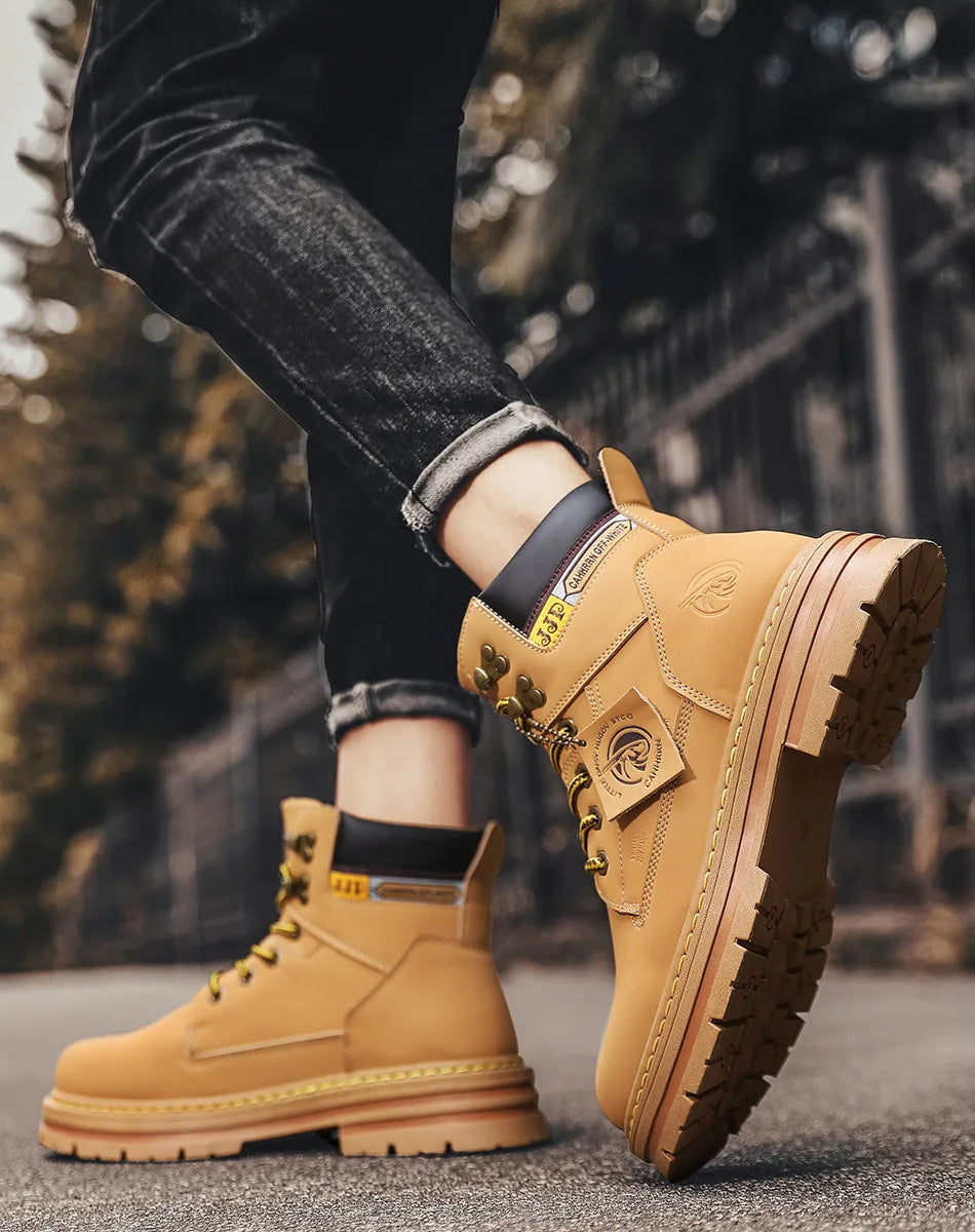 Lace-UP High Quality Fashion Man Outdoor Free Shipping 2024 New Footwear Male Brand Leather Shoes for Men Work Safety Mid-top