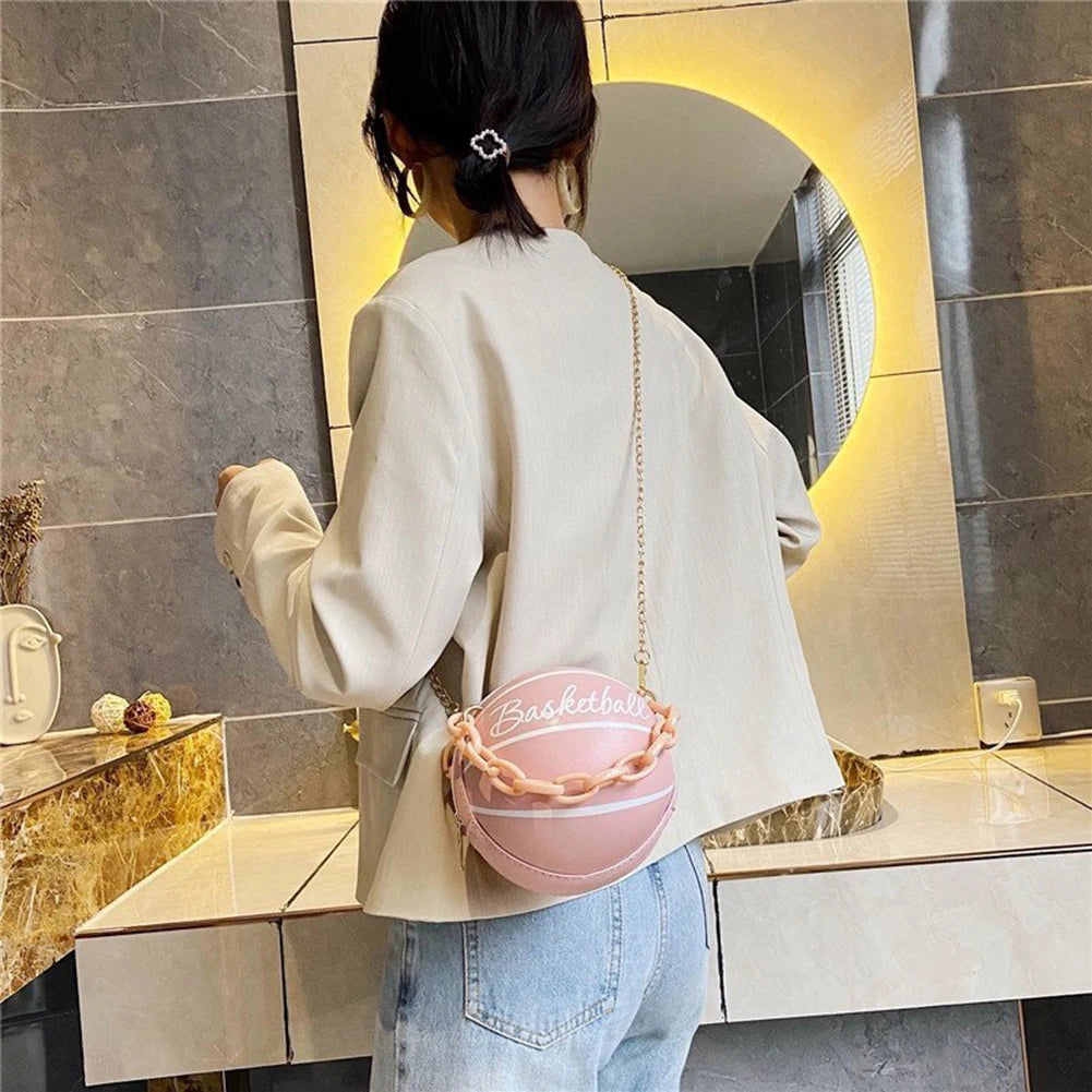 Fashion Chic Women Ball Handbag Round Basketball Football Shape Party bag Faux Leather Crossbody Girls Coin Purse Shoulder Bag