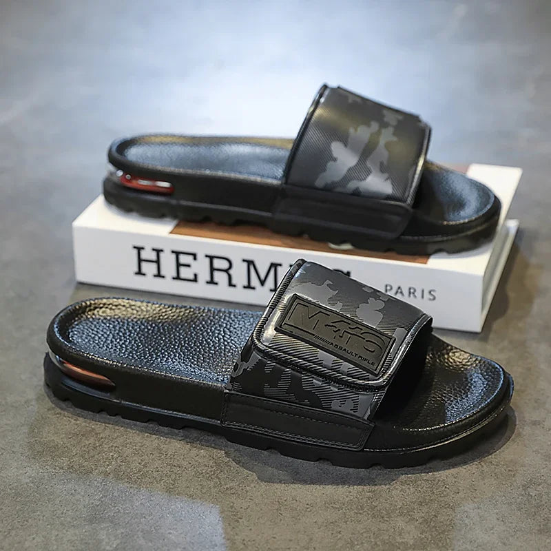 2025 Spring and Summer Trend Fashion Wear Super Soft Slippers Men's Velcro Air Cushion Personality All Casual One Word Slides