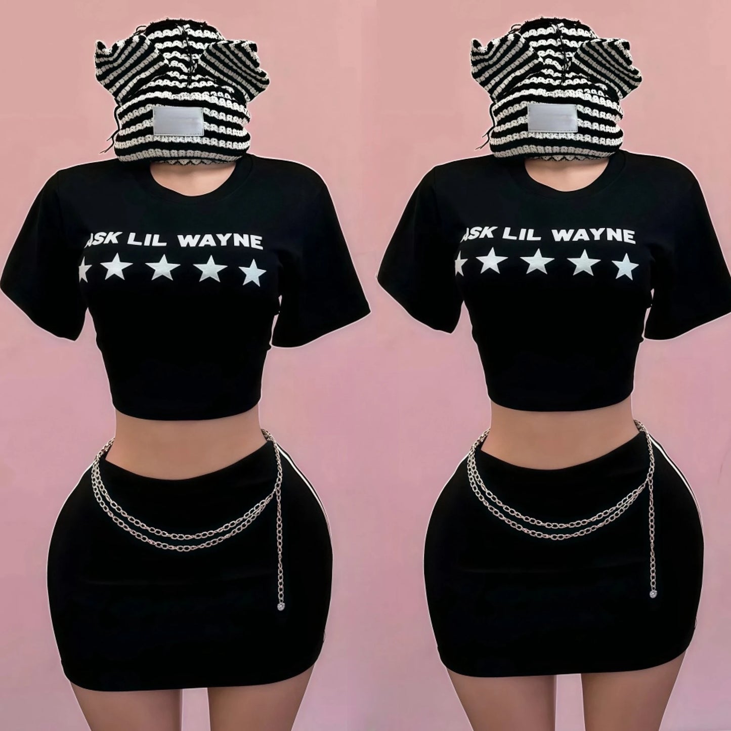 FAGADOER Sexy Women 2 Piece Set Outfit Letter Print Crop Tops + Bodycon Mini Skirts Suit Hot Girl Streetwear Clothing Spring New