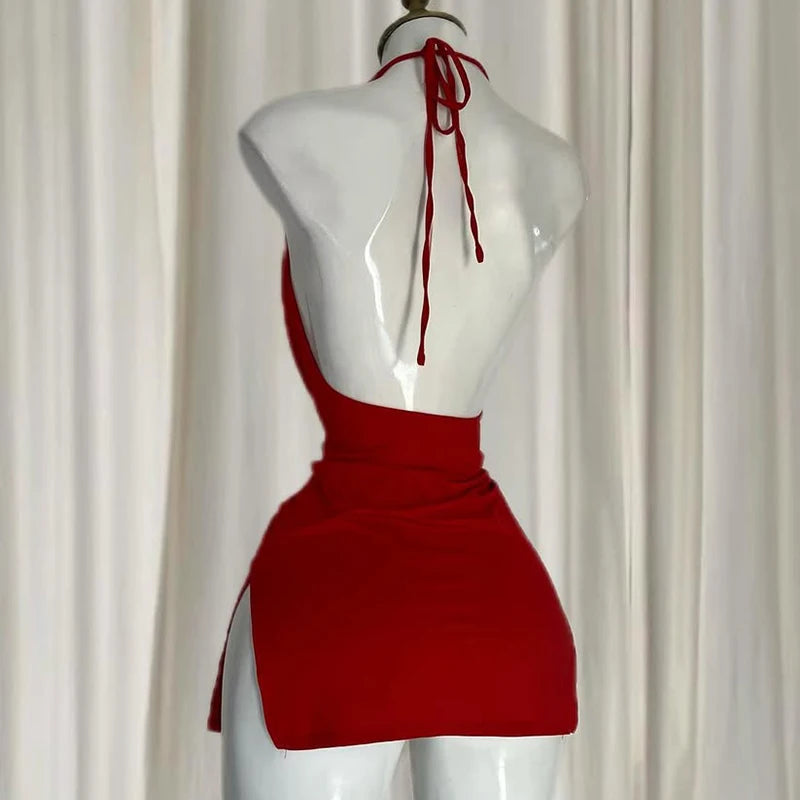 Women's Sexy Home Halter Camisole Dress Summer Spice Girl Dress Y2K Sexy Sleeveless Backless Red Mini Dresses Bodycon Lady dress
