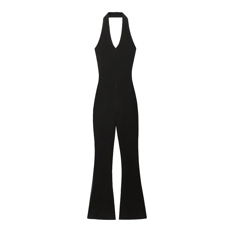 MUJER 2025 Long Jumpsuit Flared Fitness Jumpsuits for ladies Black Summer Jumpsuit Sexy Sleeveless Backless Overalls
