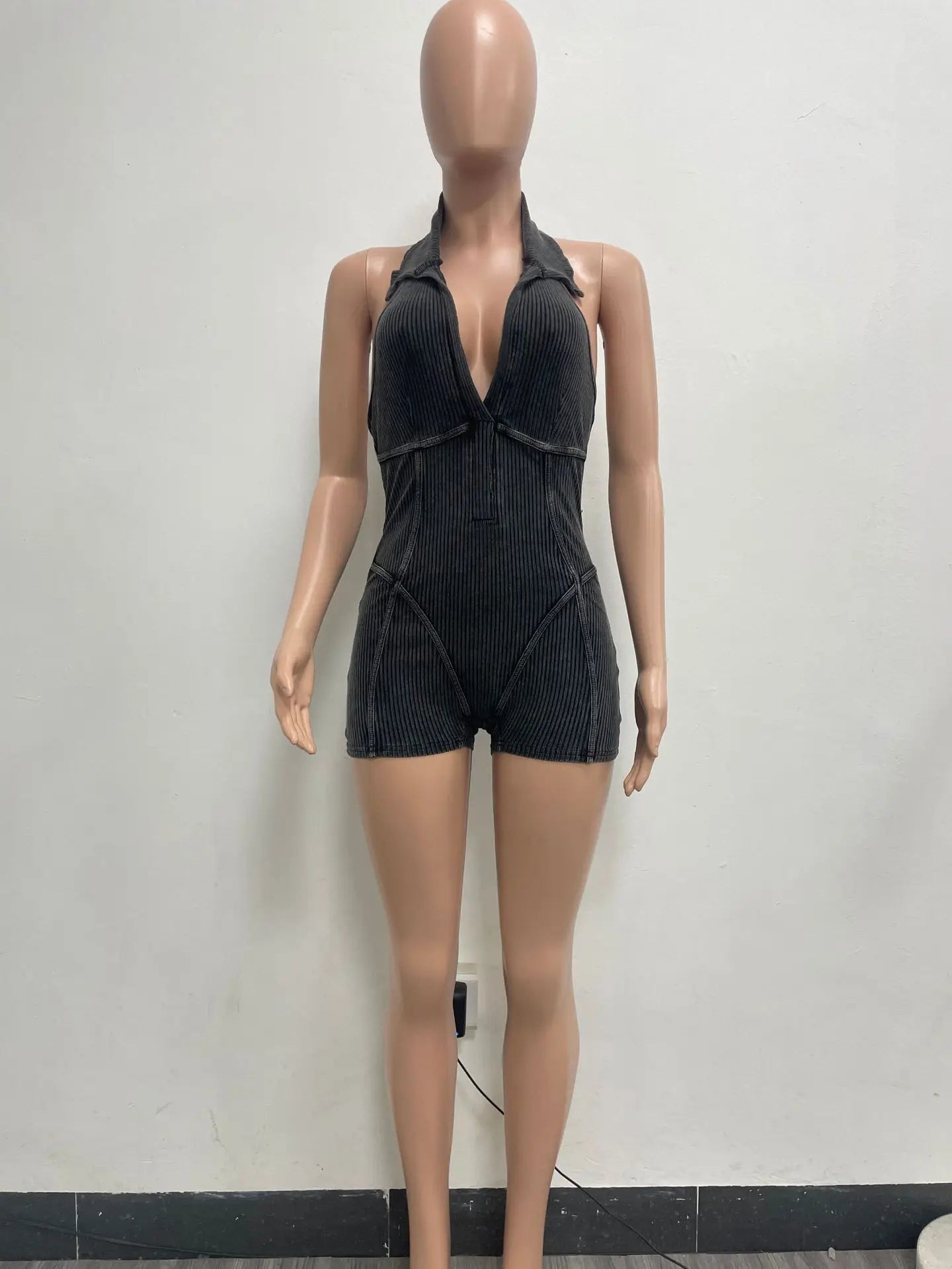HLJ&GG Sexy Ribber Deep V Bodycon One Piece Rompers Women Sleeveless Backless Slim Jumpsuits Fashion Solid Color Overalls 2025