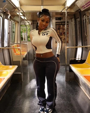 STYLISH LADY Letter Printed 2 Piece Set Women Long Sleeve Crop Top and Skinny Pant Suits 2025 Summer Casual Street Tracksuits