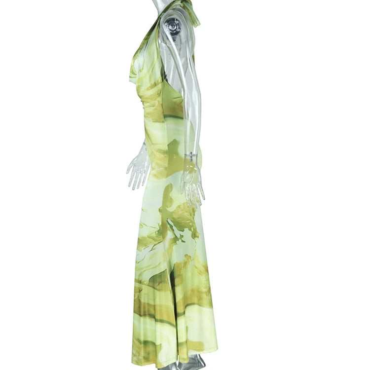 STYLISH LADY Floral Printed Backless Dress 2025 Summer Women Sleeveless Halter Bodycon Sexy Club Party Long Maxi Dresses