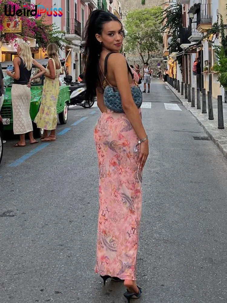 Weird Puss Chic Butterfly Women Maxi Dress Print Backless Spaghetti Straps V Neck Halter Bodycon Hot Girls Club Party Vestidos