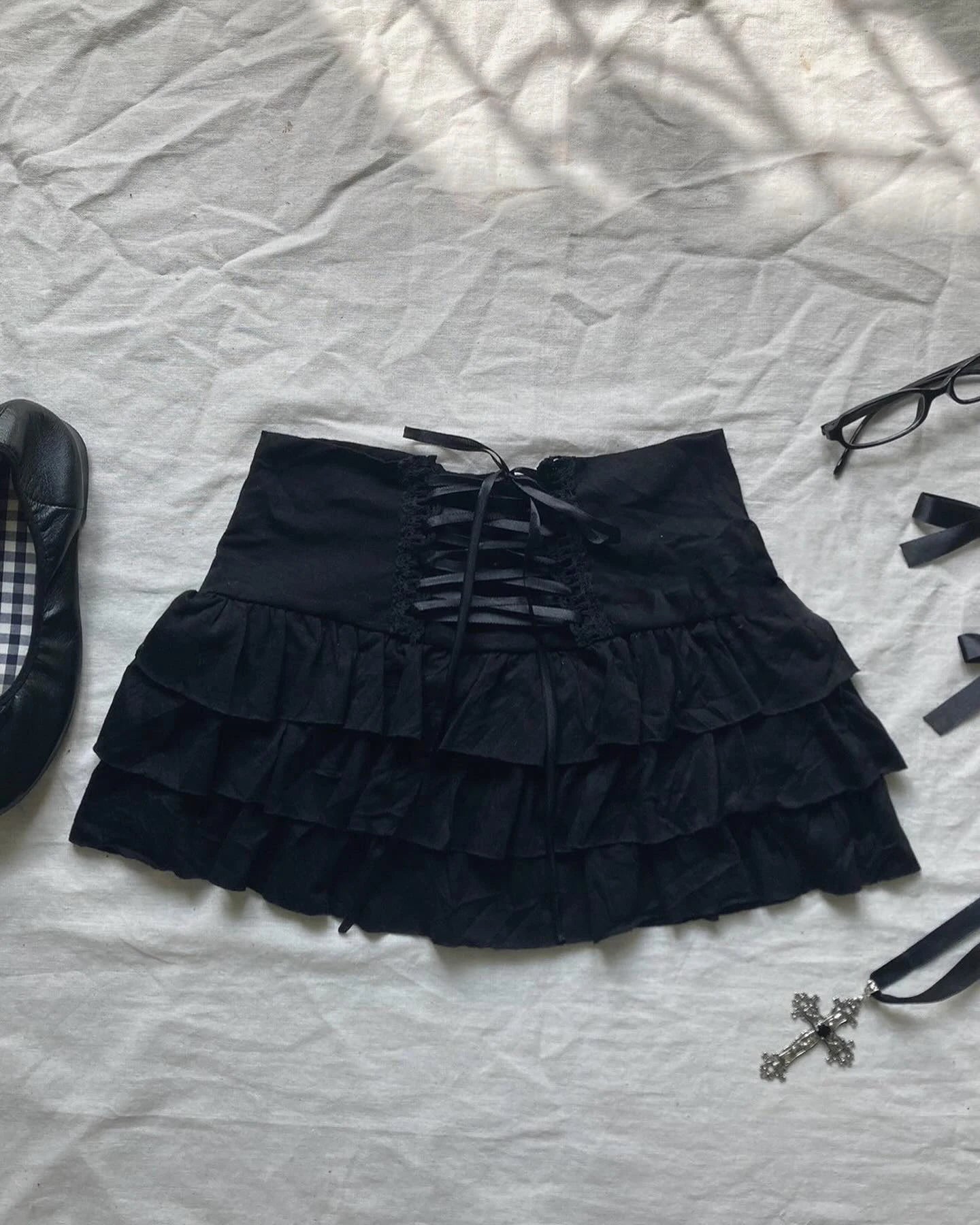 Y2K High Street grey A-line skirt women's wear Harajuku hot Girl Sweet guy characteristic style slender elastic Cool jeans skirt