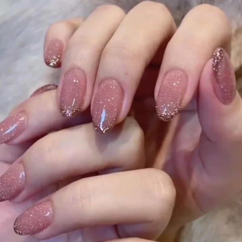 24pcs Aurora Stiletto False Nail Tips Glitter Gradient Color Fake Nails Wearable Full Cover Pointed Head Acrylic Nail Tips