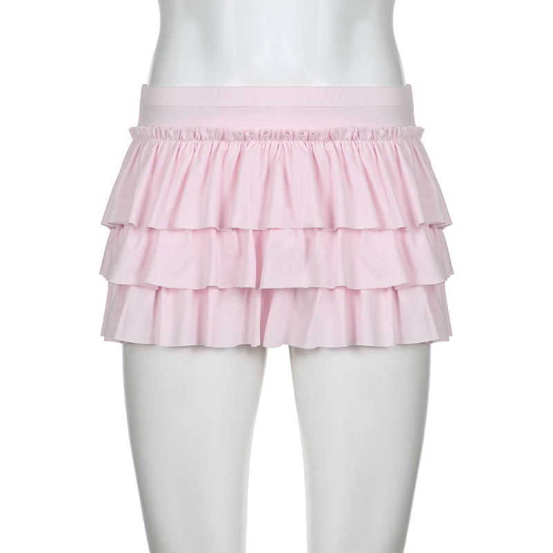 Rockmore Bow Sweet A-Line Skirts Women Sexy Slim Low-Waist Mini Skirts Y2K Female Summer Streetwear Pink Pleated Skirts Coqutte