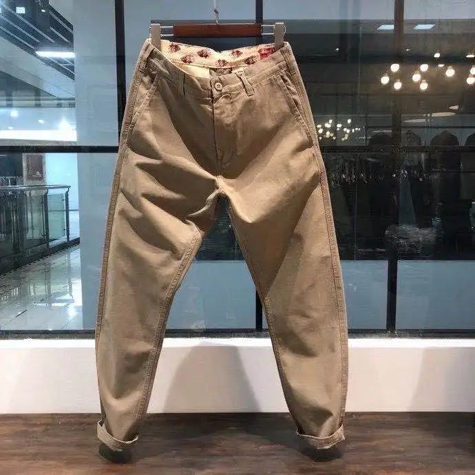 100% Cotton Dense Heavyweight Men Pants Retro American Casual Tough Guys Slim Straight Workwear Trousers Spring High Quality