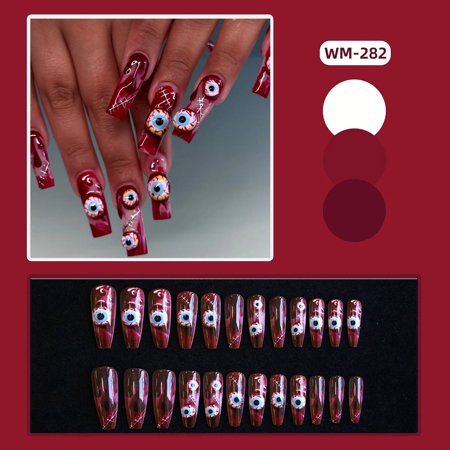24pcs Halloween False Nails Ghost Witch Pumpkin Print Fake Nails Tips Wearable Detachable European Long Ballet Press on Nails
