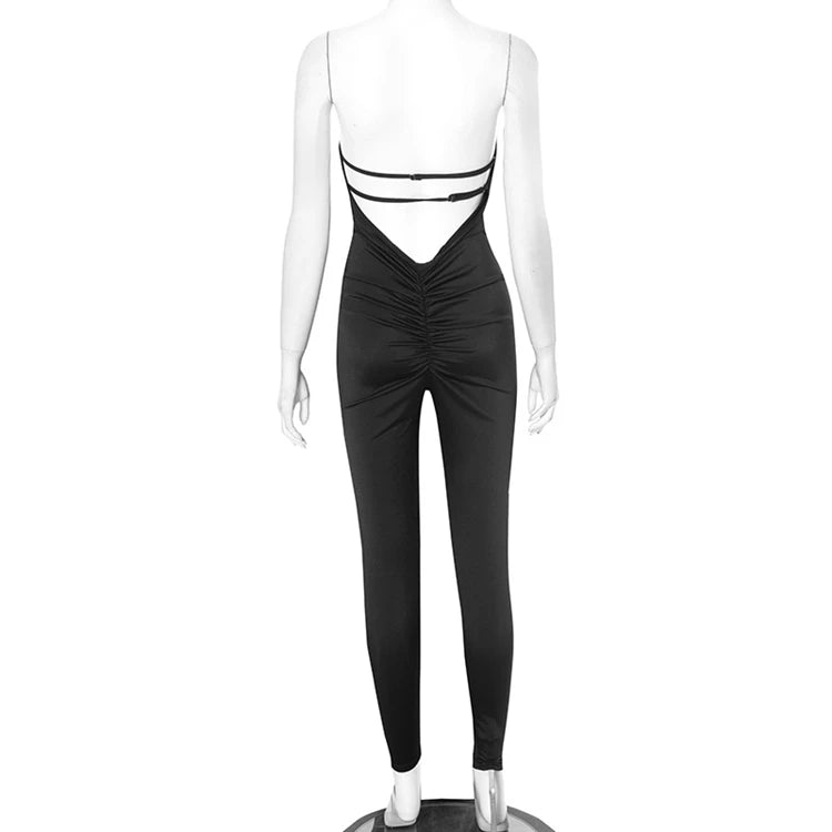 STYLISH LADY Strapless Backless Padded Jumpsuits 2025 Summer Solid Color Sexy Night Club Bodycon One Piece Overalls Streetwear