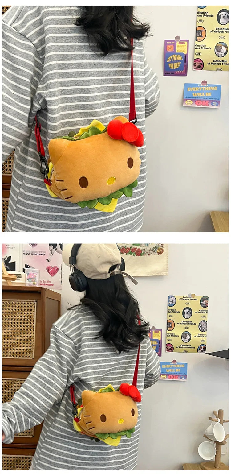 Hello Kitty Kawaii Hamburger Plush Mini Crossbody Bag Adorable Shoulder Purse for Teen Girls Kawaii Fashion Shoulder Bagfor Girl