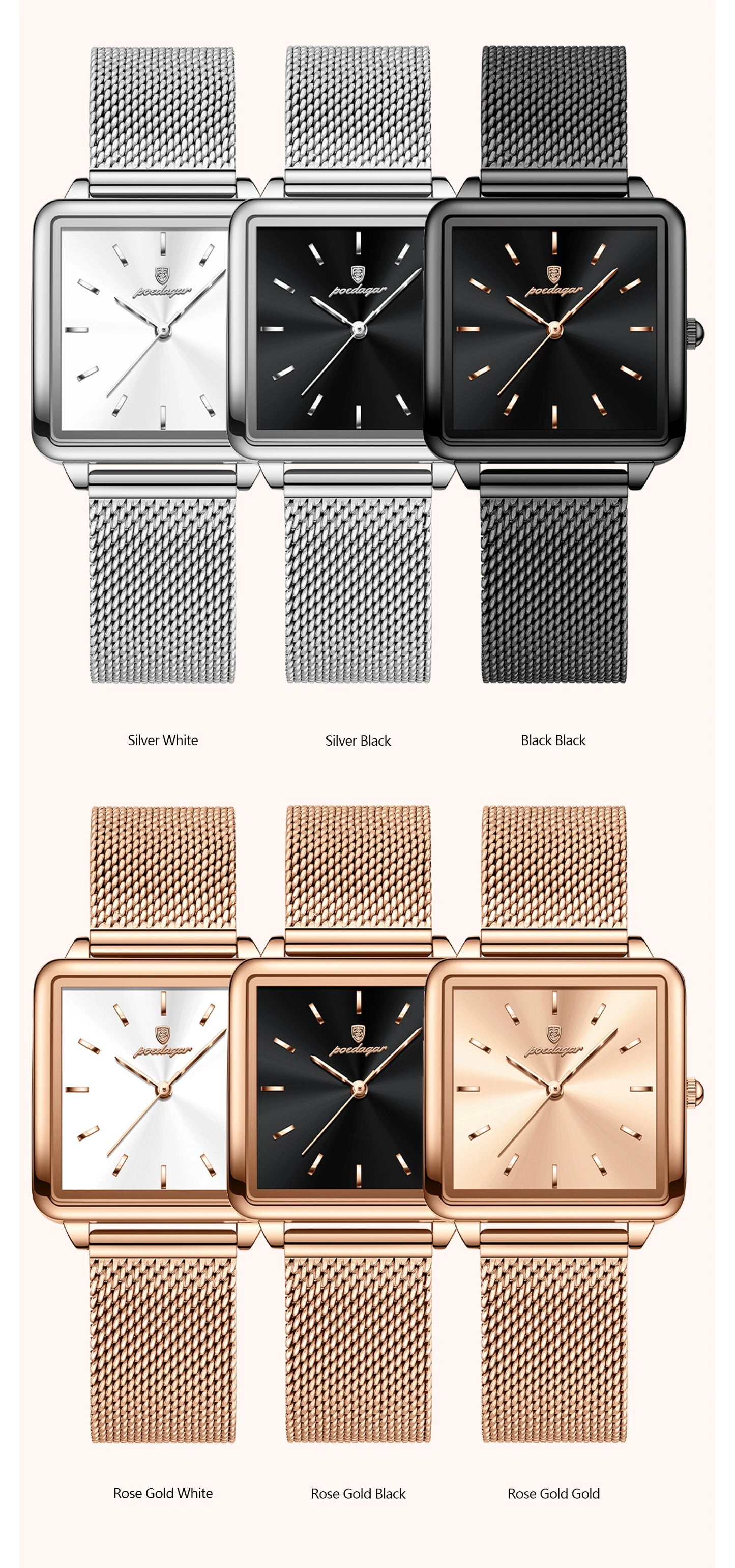 POEDAGAR Fashion Ladies Watch Waterproof Square Elegant Watch, Mesh Stainless Steel Quartz, lady's Watches, Reloj