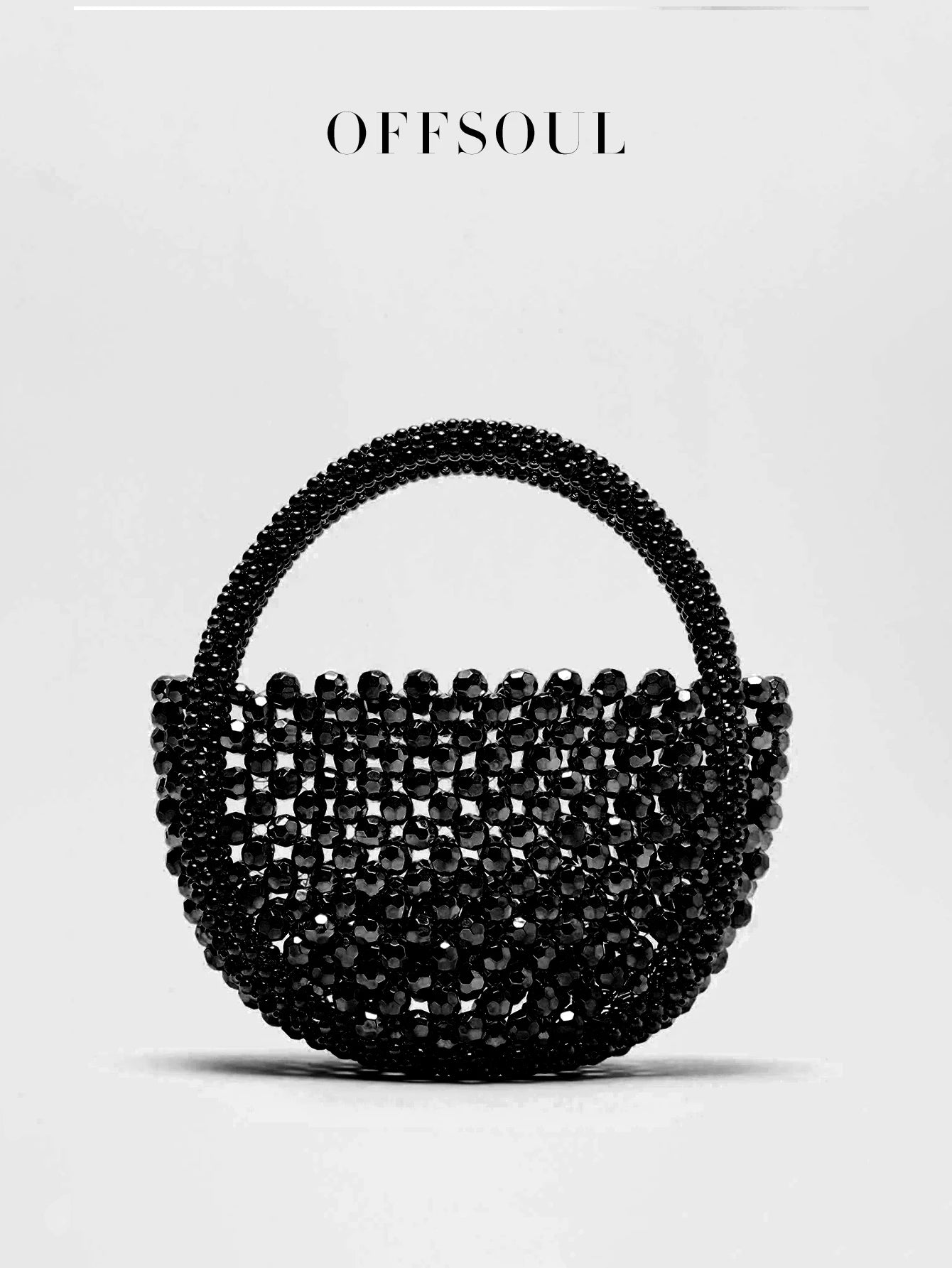Hollow Hand-Made Metal Sense Gold Beads Woven Handbag Half-Round String Beads Pearl Bag Round Handbag