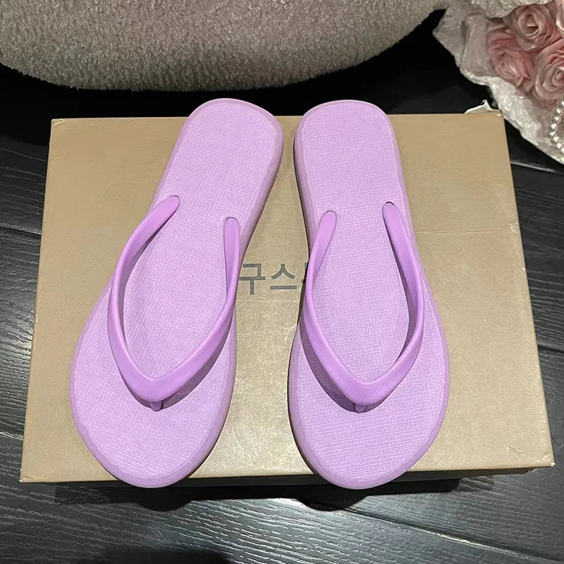 Solid Color Non-slip Leisure Couple Slippers Women Summer Beach Slippers Outdoor Women Flip Flops Breathable Beach sandals women